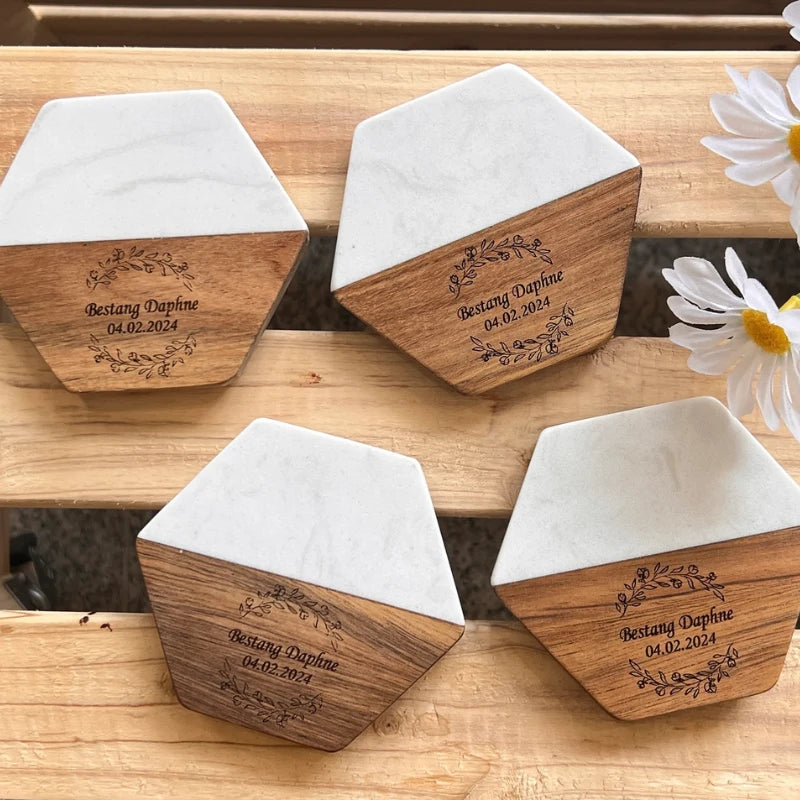 Craftpilot.co Personalized Marble & Acacia Wood Charcuterie Set