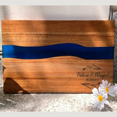 Craftpilot.co Large Personalized Resin River Acacia Cheese Board, Hostess Gift