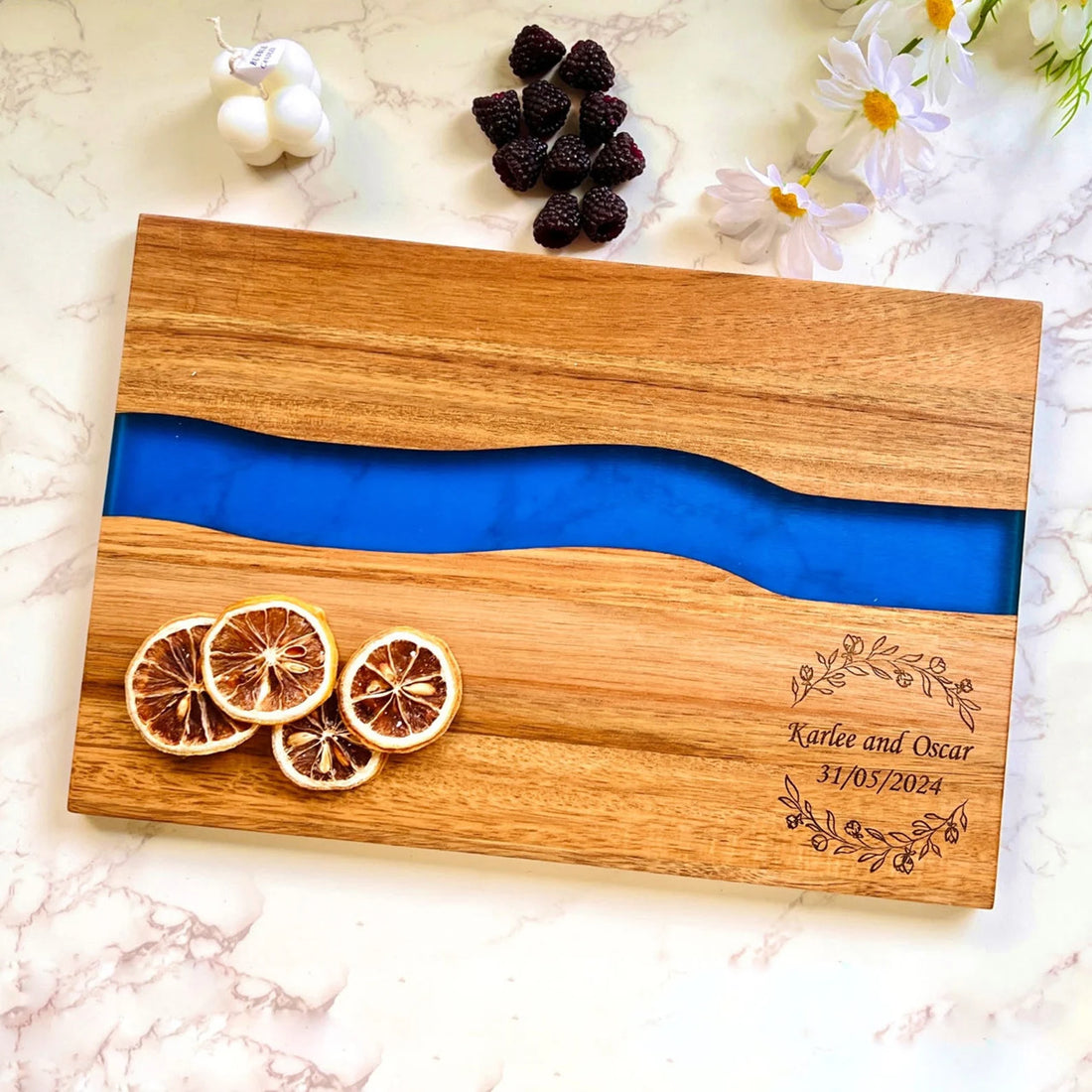 Craftpilot.co Large Personalized Resin River Acacia Cheese Board, Hostess Gift