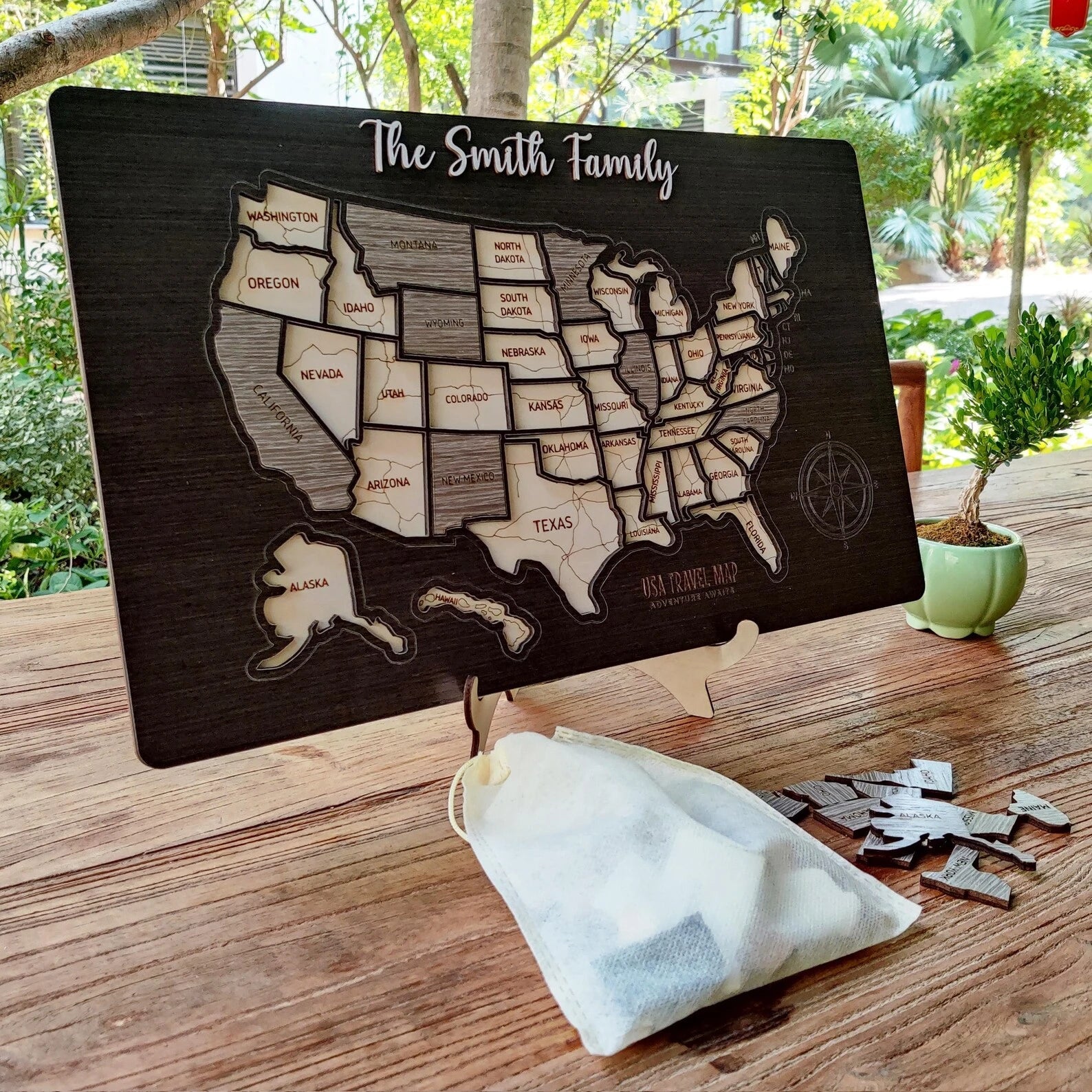 Craftpilot.co Custom Wooden USA Map Puzzle Black