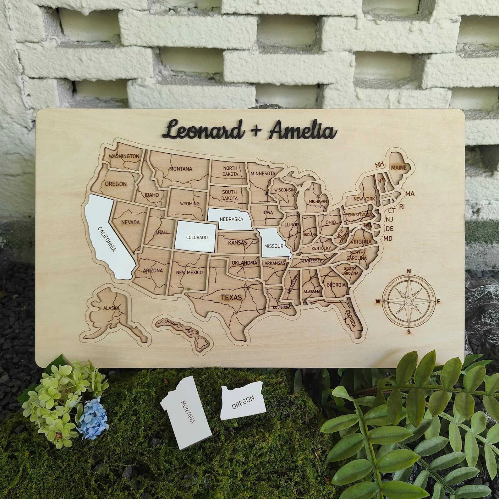 Craftpilot.co Custom Wooden USA Map Puzzle Nature Wood