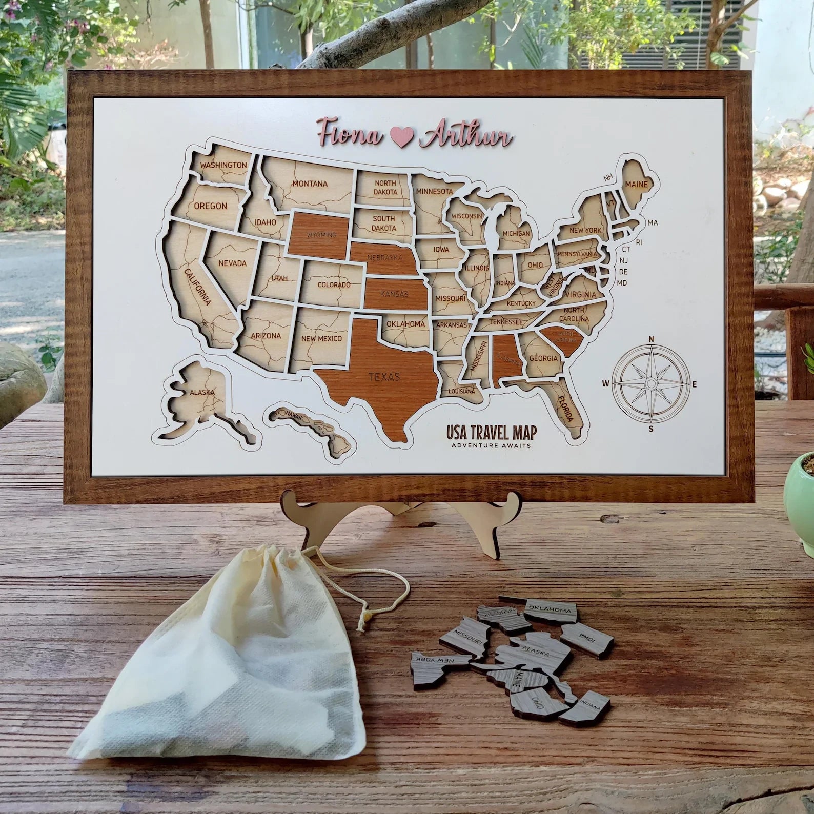 Craftpilot.co Custom Wooden USA Map Puzzle Map w/ Walnut Frame