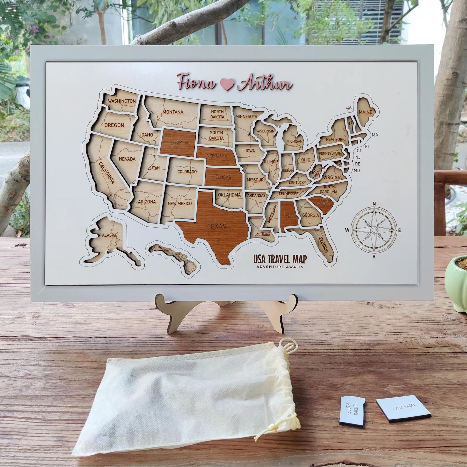 Craftpilot.co Custom Wooden USA Map Puzzle Map w/ White Frame