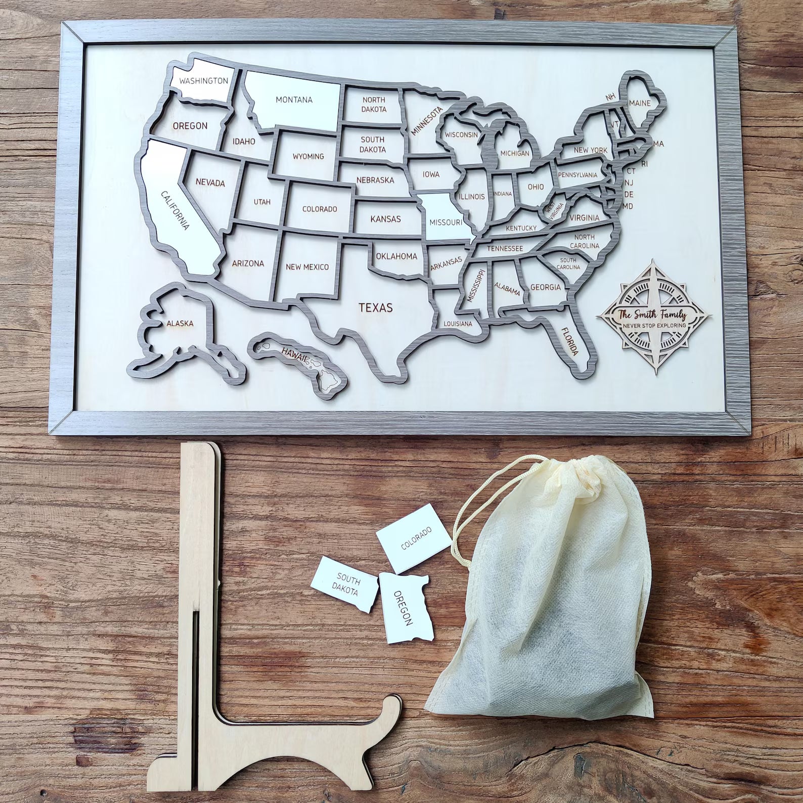 Craftpilot.co Custom USA Travel Map - 50 States Checklist White