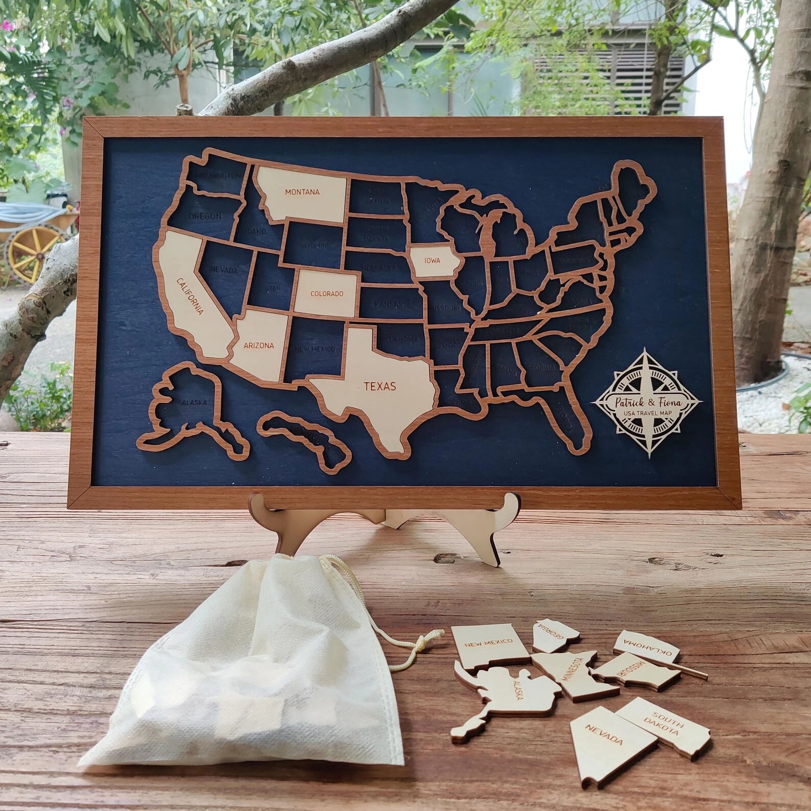 Craftpilot.co Custom USA Travel Map - 50 States Checklist Walnut