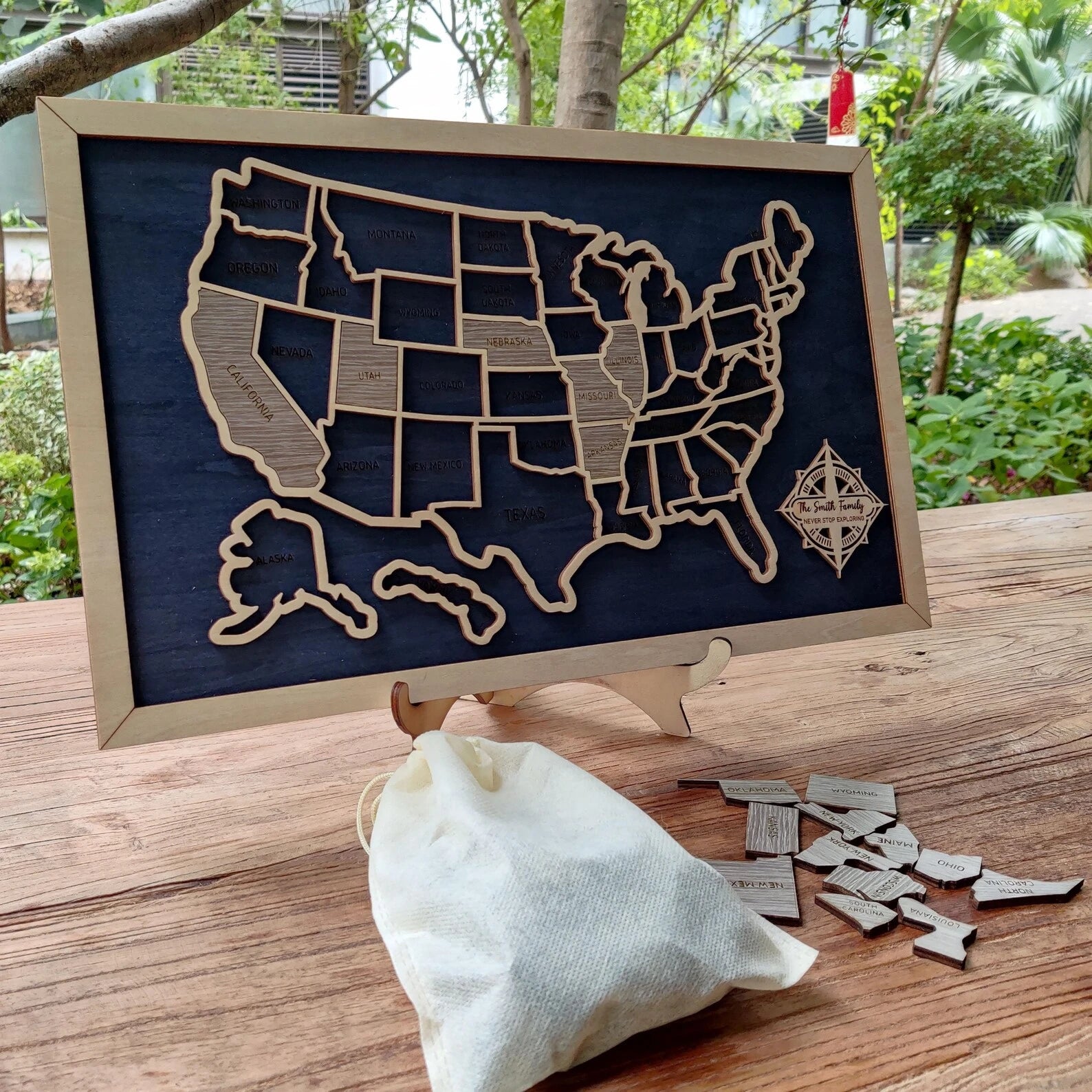 Craftpilot.co Custom USA Travel Map - 50 States Checklist Natural Wood