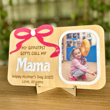 Personalized Engraved Photo Frame with Bow - Mother's Day Gifts