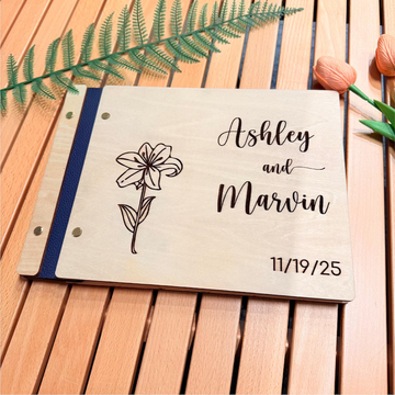 Natural Wood Cover - Personalized Wedding Guest Book & Travel Scrapbook