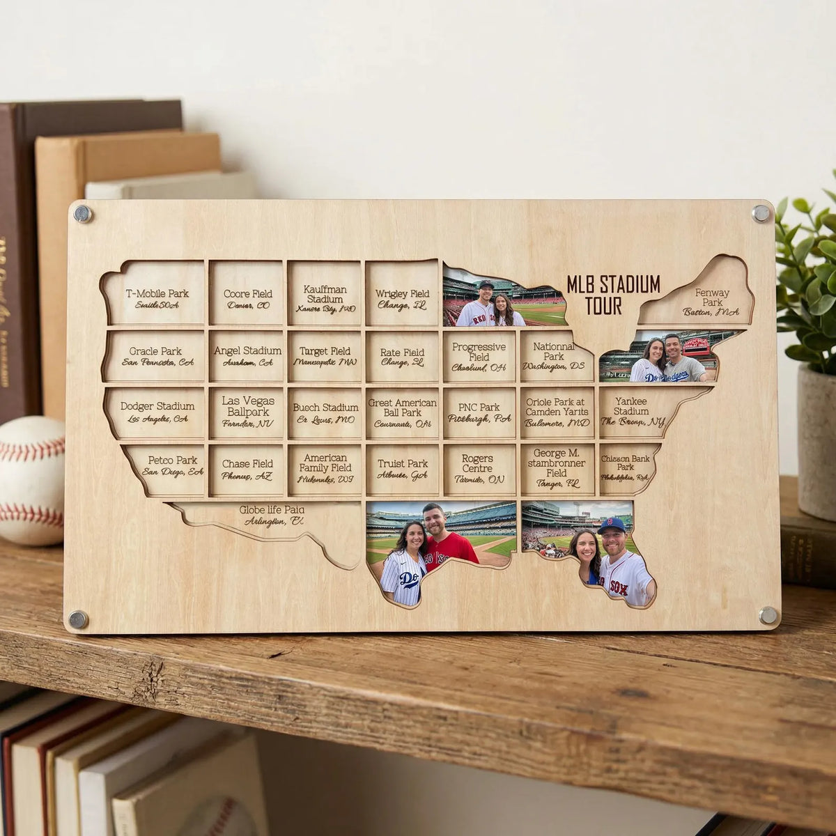 MLB Wooden Photo Map - 30 Ballparks Tracker