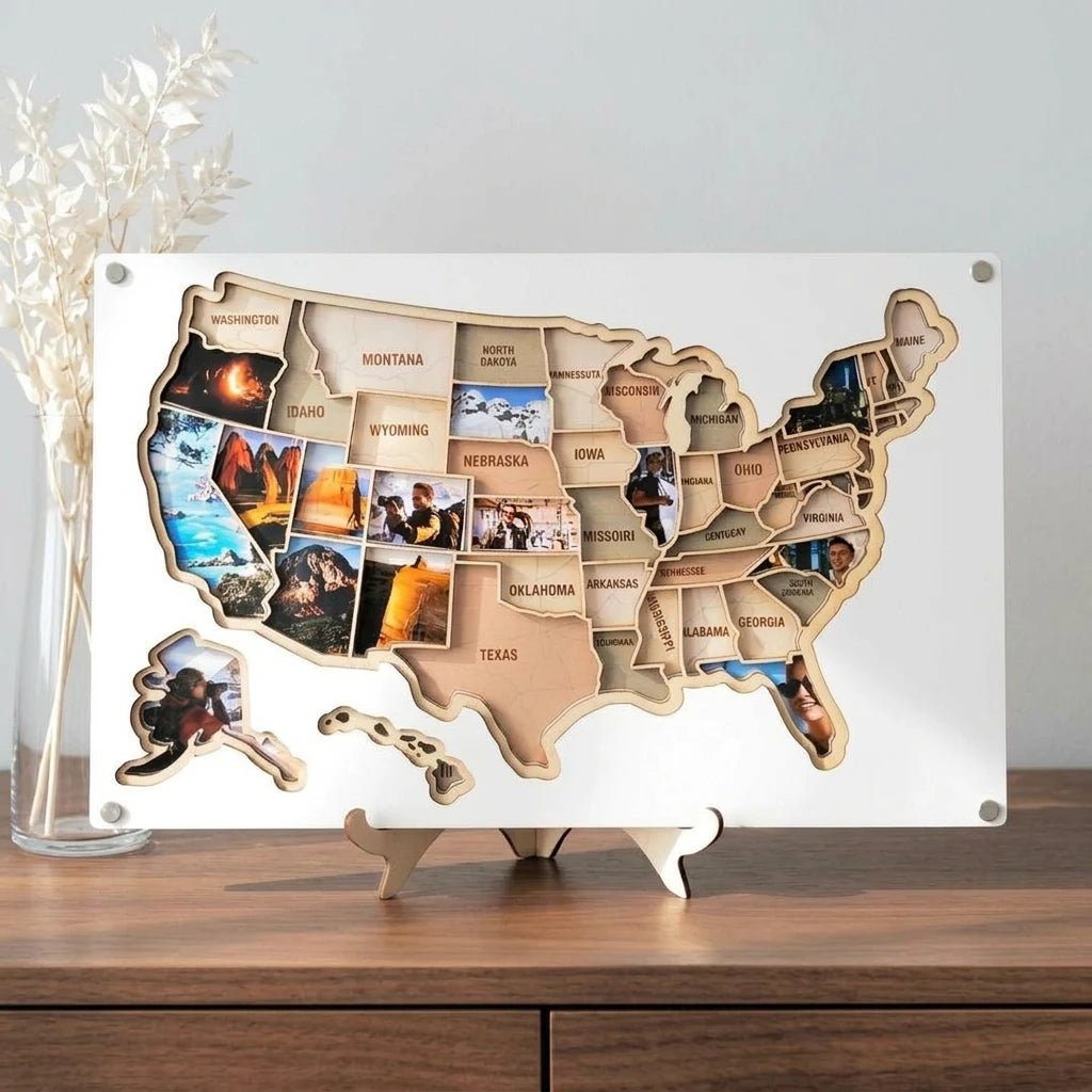Craftpilot.co 50 States Wood & Acrylic Photo Map White