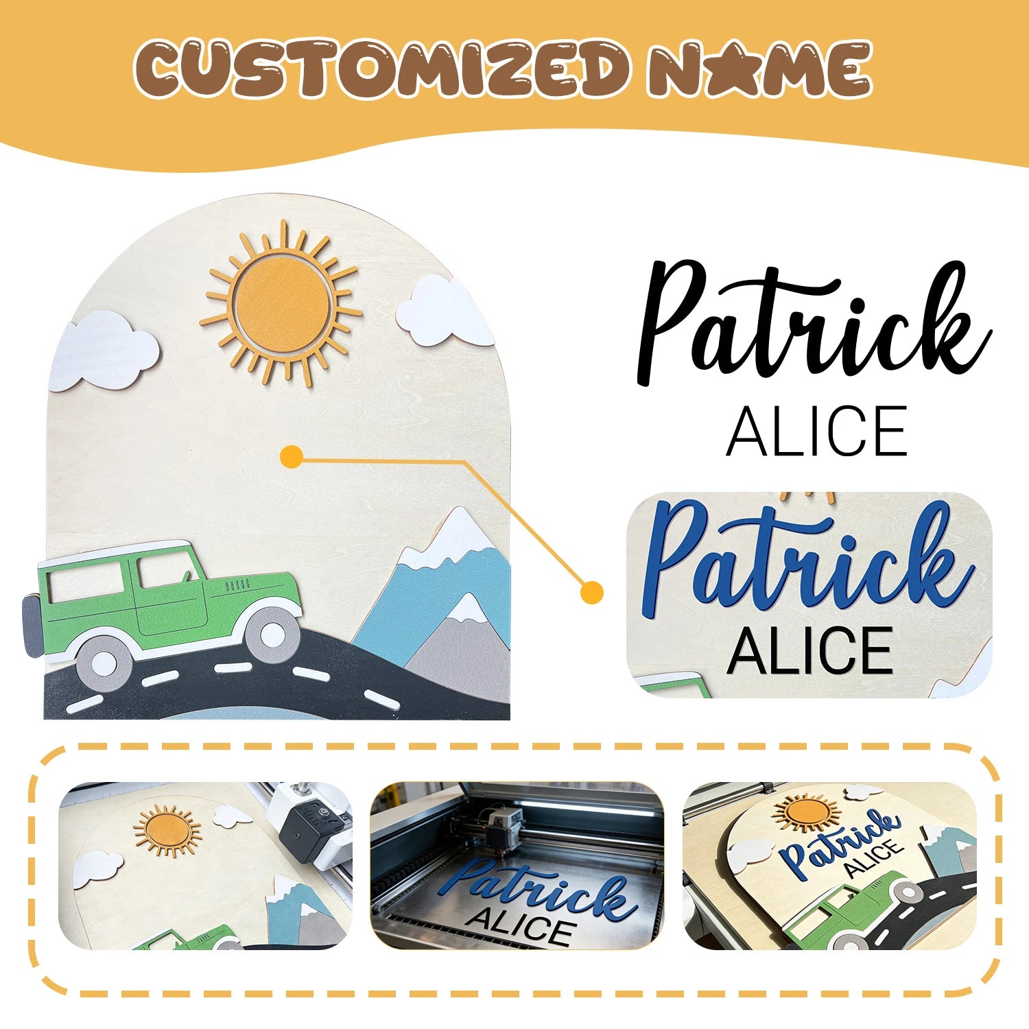 Craftpilot.co Custom Vehicle Theme Baby Name Sign for Playroom