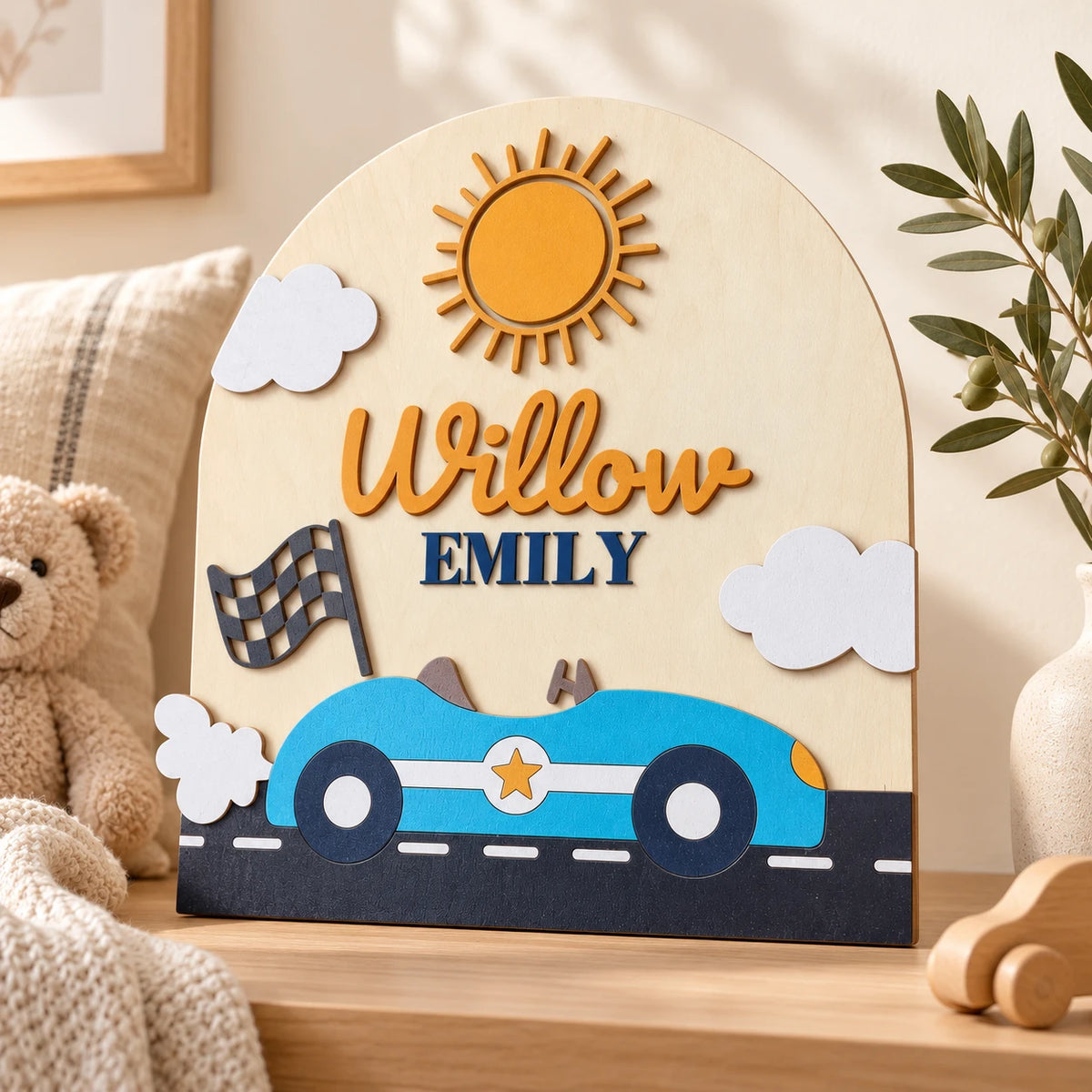 Custom Vehicle Theme Baby Name Sign for Playroom