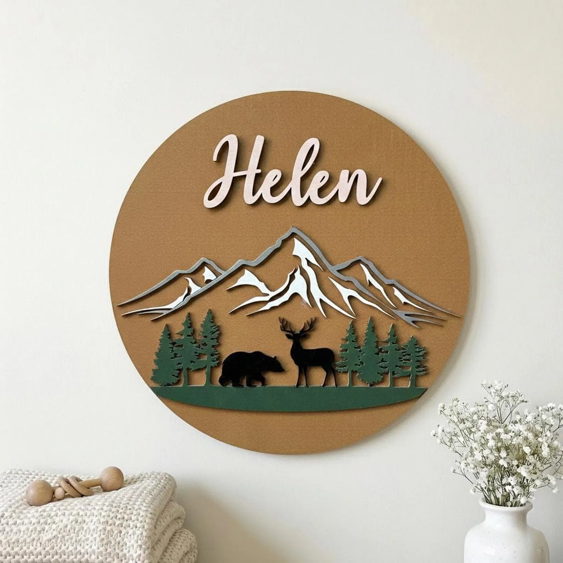Woodland Baby Name Sign for Rustic Nursery Decor