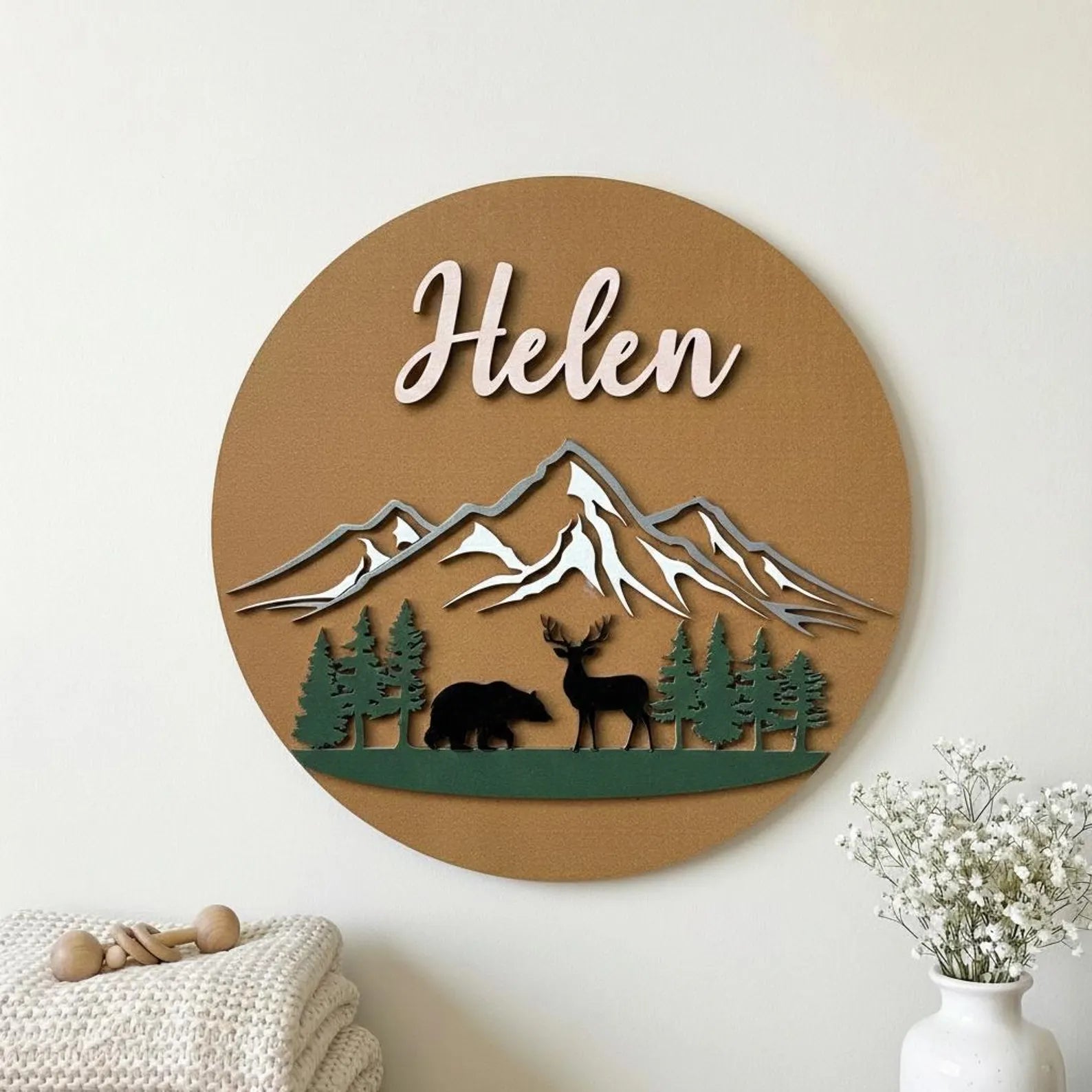Craftpilot.co Woodland Baby Name Sign for Rustic Nursery Decor