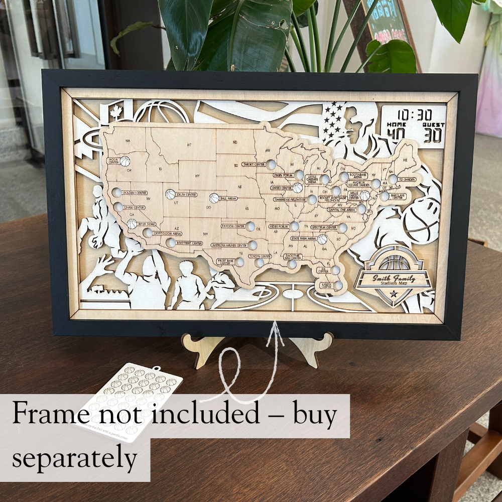 Personalized Basketball Stadium Map with Stand - NBA Bucket List
