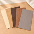 Five wood finishes shown as rectangular sheets with fine lengthwise grain
