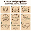 Classic design options 1–9. Only sage-highlighted text can be personalized.