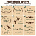 Classic design options 10–18. Only sage-highlighted text can be personalized.