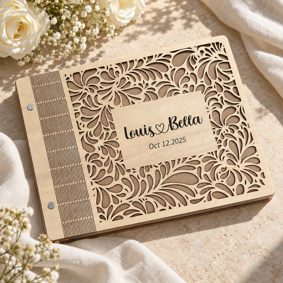 Craftpilot Custom Carved Wooden Wedding Guest Book