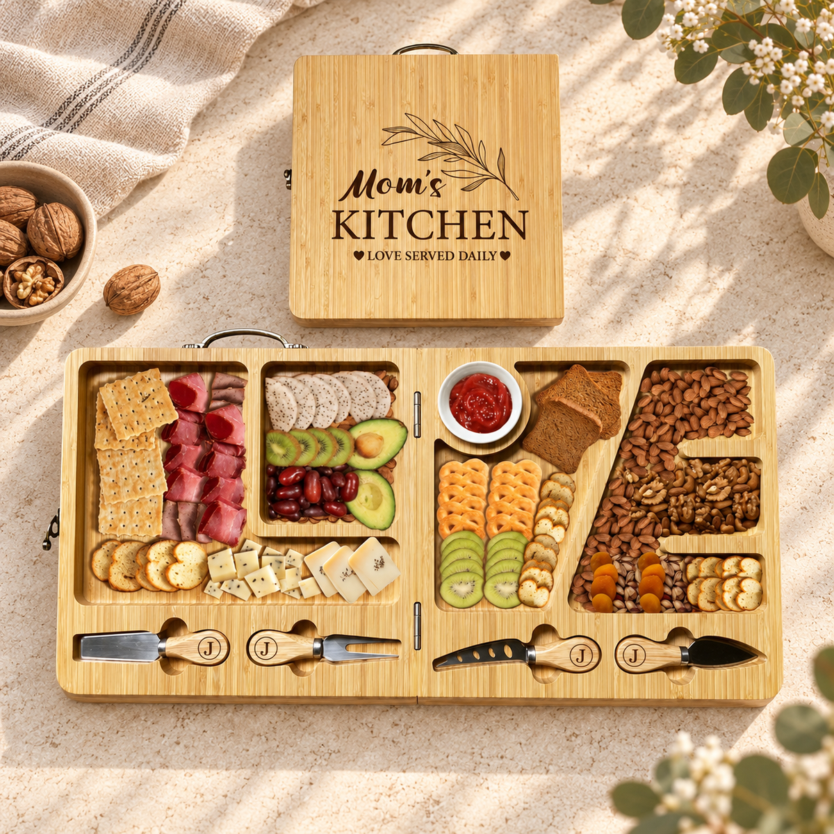 Personalized Folding Bamboo Cheese Board & Knife Set