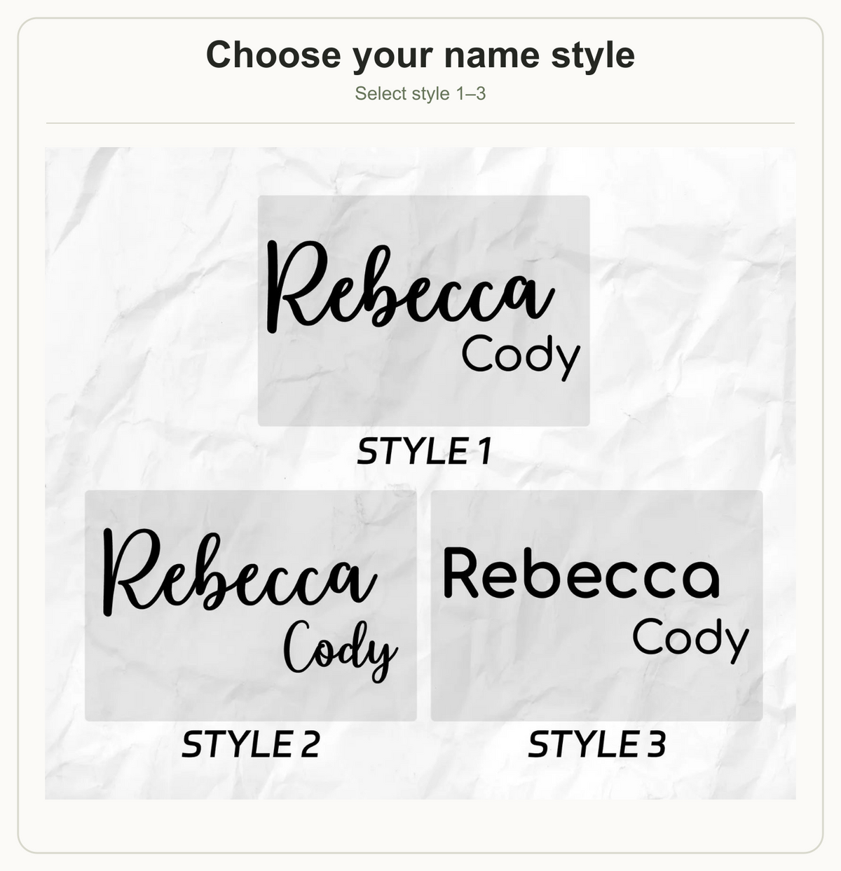 Three name lettering styles