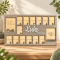 Grey oak school photo frame in a warm cream and sage setting