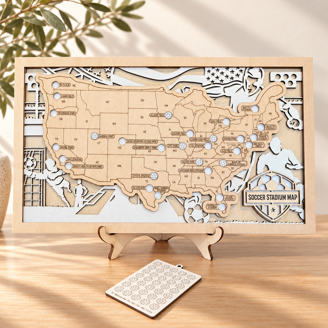 Personalized Soccer Stadium Map with Stand - MLS Bucket List in a warm Craft Pilot product setting