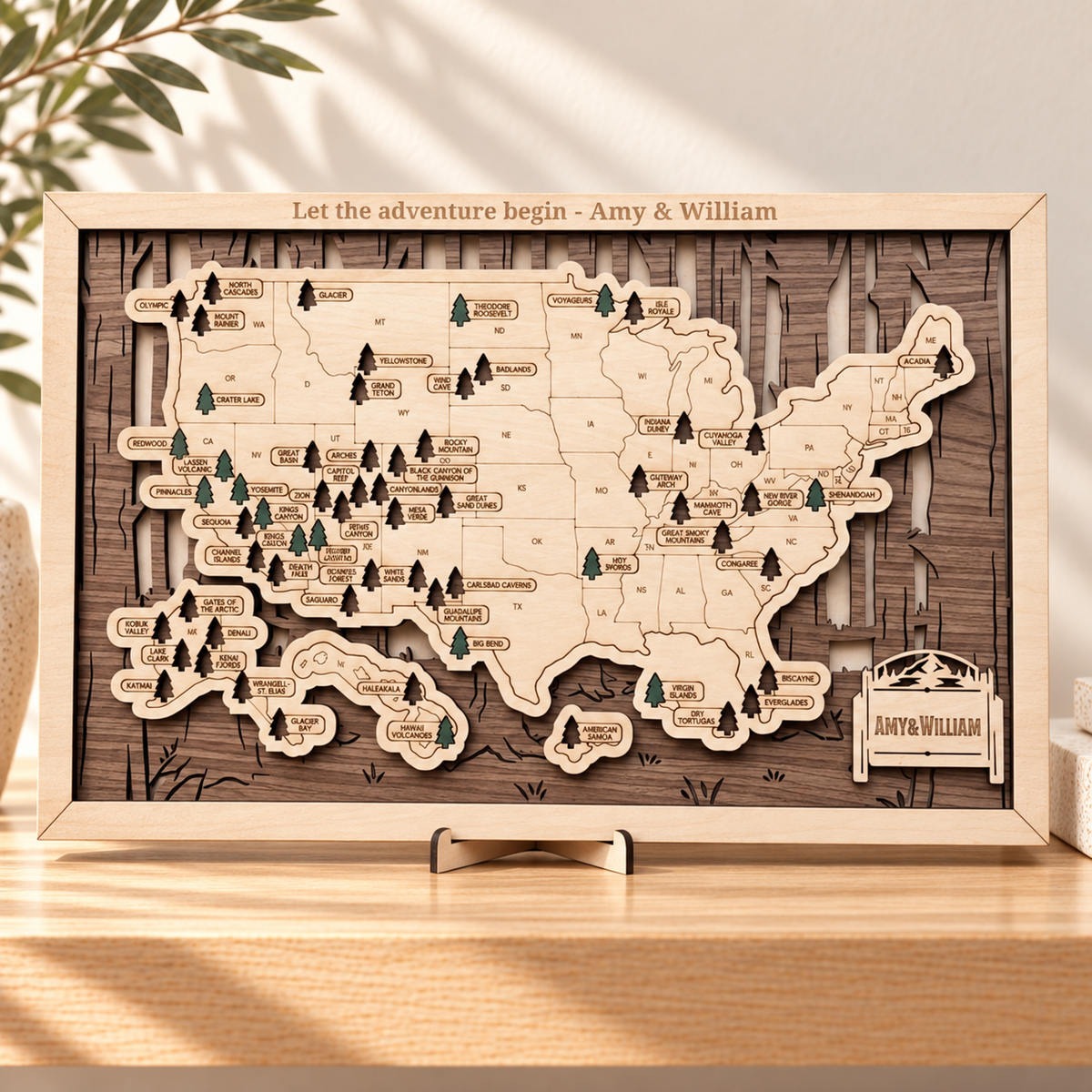 Personalized Wooden US National Parks Map Checklist Wall Decor