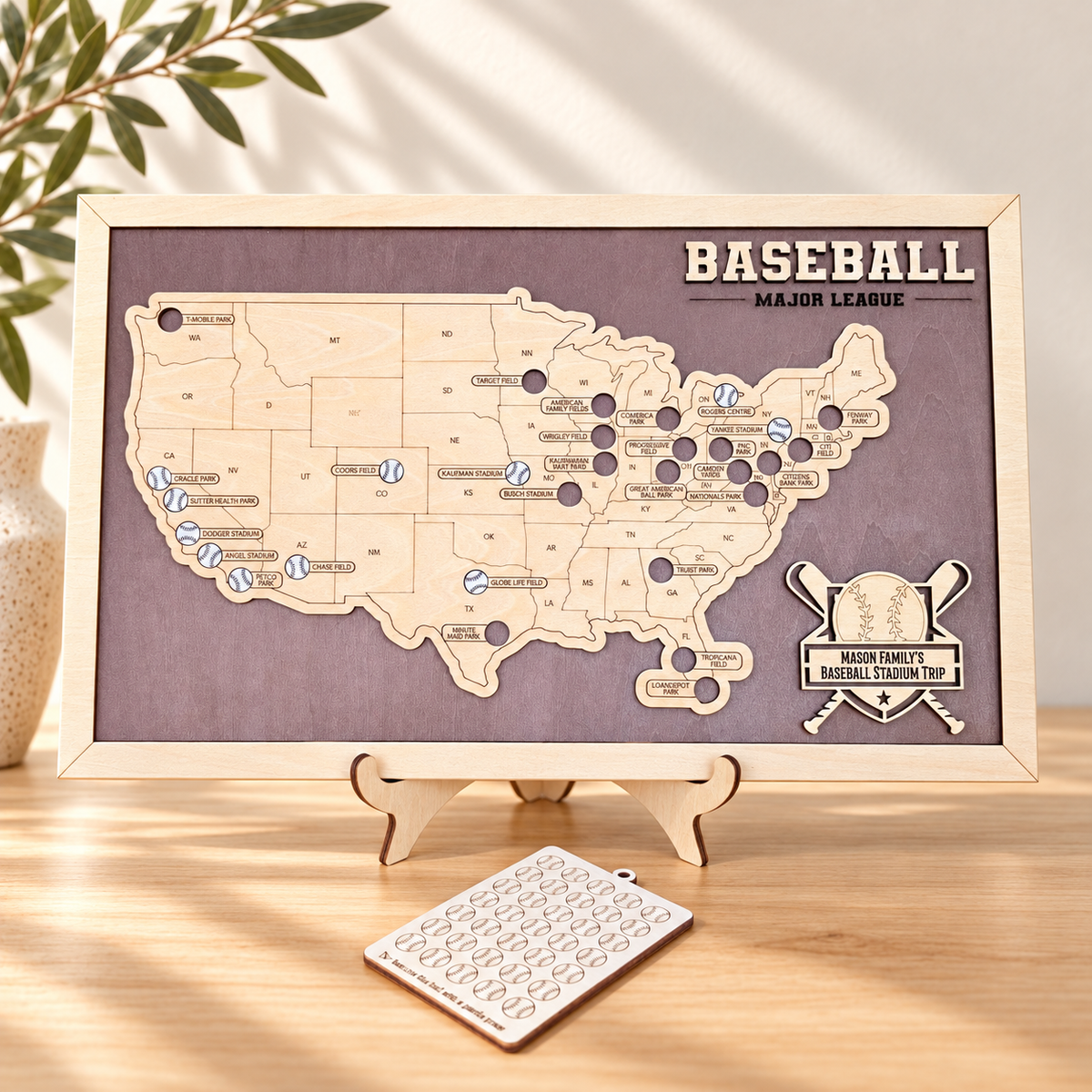 Personalized MLB Stadium Map - Baseball Fan Gift in a warm Craft Pilot product setting