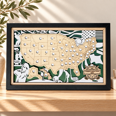 Custom Golf Course Map with Push Pins in a warm Craft Pilot product setting