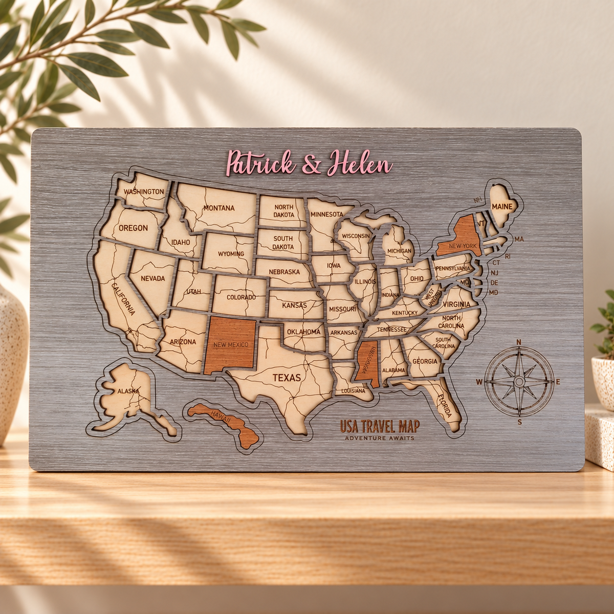 Custom Wooden USA Map Puzzle in a warm Craft Pilot product setting