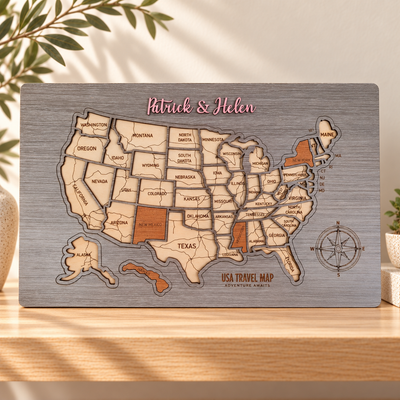 Custom Wooden USA Map Puzzle in a warm Craft Pilot product setting