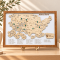 Personalized US National Parks Adventure Map with Push Pins in a warm Craft Pilot product setting