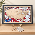 MLB ballpark travel map displayed on a warm oak shelf