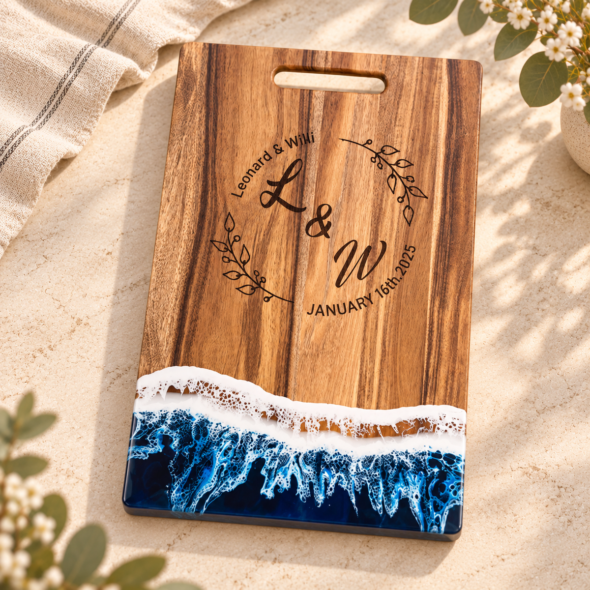 Personalized Rectangular Ocean Resin Charcuterie Board