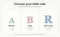 Three letter bank sizes with dimensions
