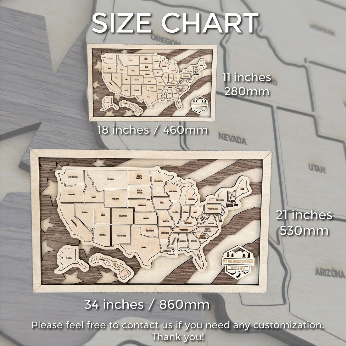 Personalized Wooden USA Travel Map - 50 States Checklist