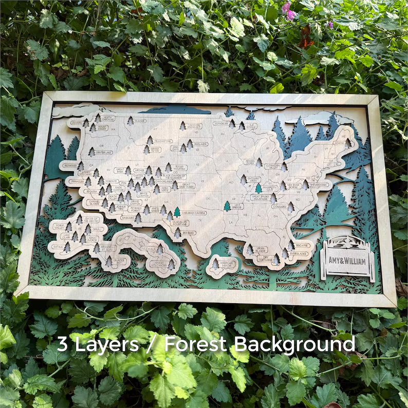 Personalized National Parks Travel Map with Frame