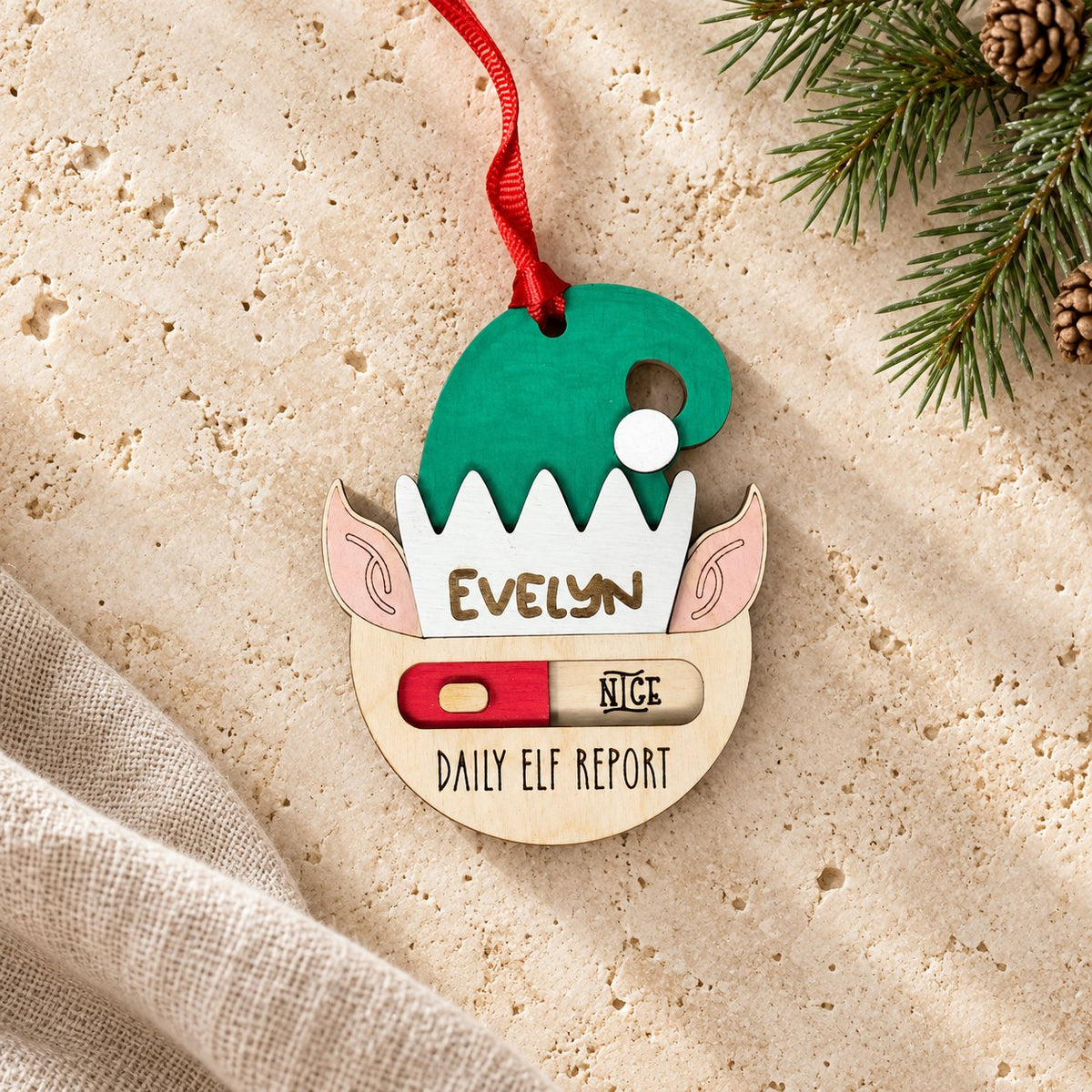Personalized Elf Report Ornament with Kids Name
