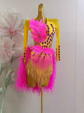 Ostrich Feather Custom Made Latin Dress Women Dance Competition Chacha Tango Ballroom Standard Dress Fasching Carnival Karneval Costume