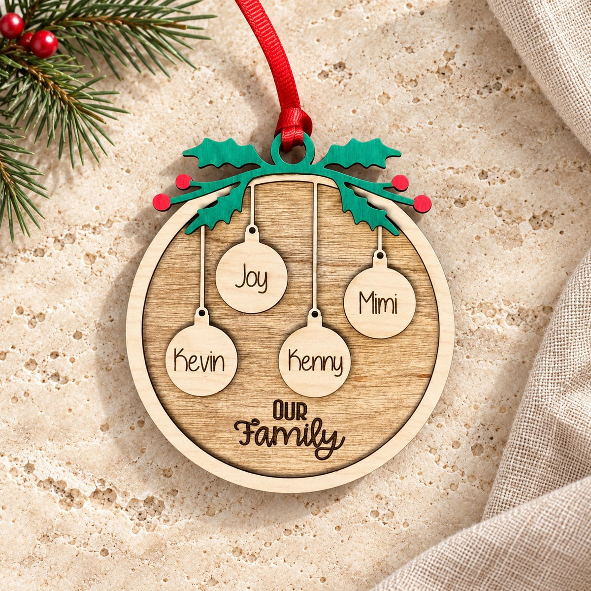 Personalized Wooden Family Name Christmas Ornament