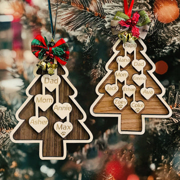 Engraved Family Names Heart-shaped Christmas Ornament with Clover Bow
