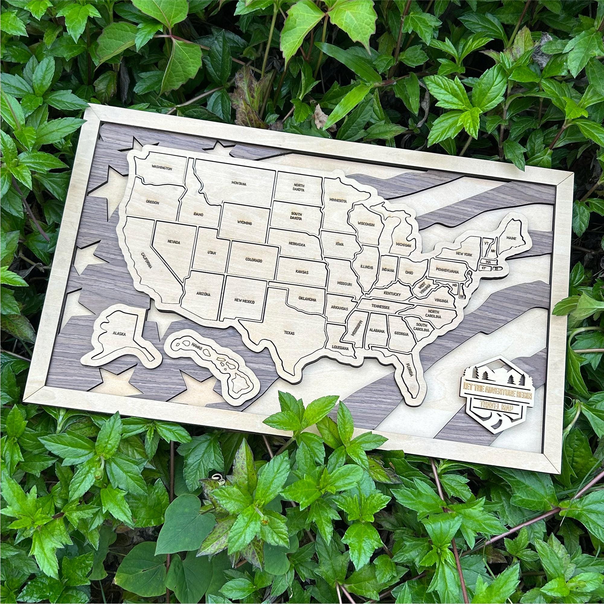 Personalized Wooden USA Travel Map - 50 States Checklist
