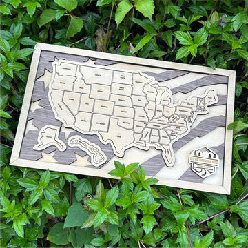 Personalized Wooden USA Travel Map - 50 States Checklist