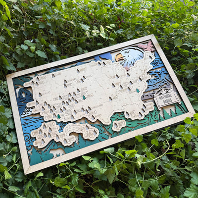 Craftpilot Custom Wooden US National Parks Tracker Map with Stand