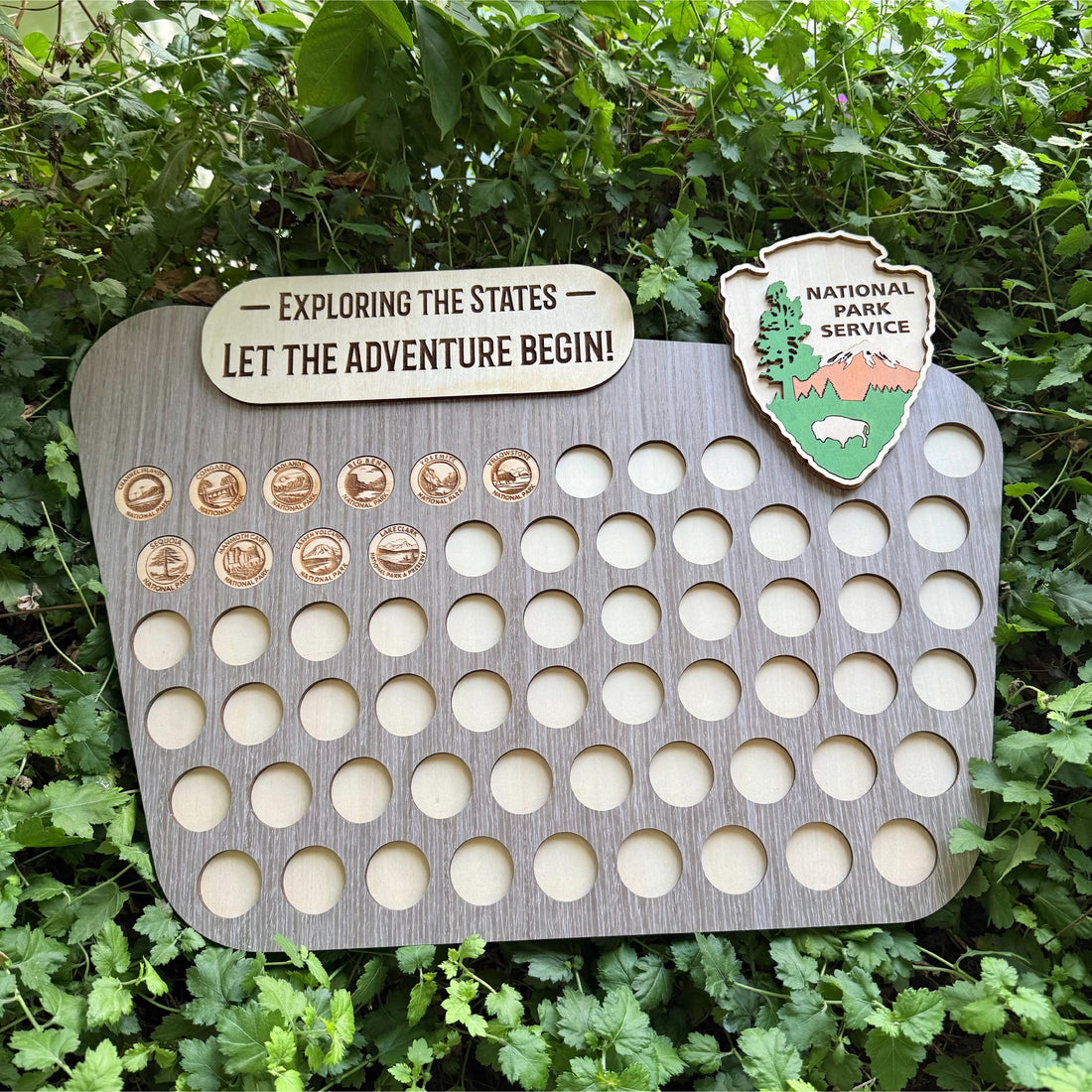 Personalized National Park Tracker Board - Engraved Wood Push Pin Checklist