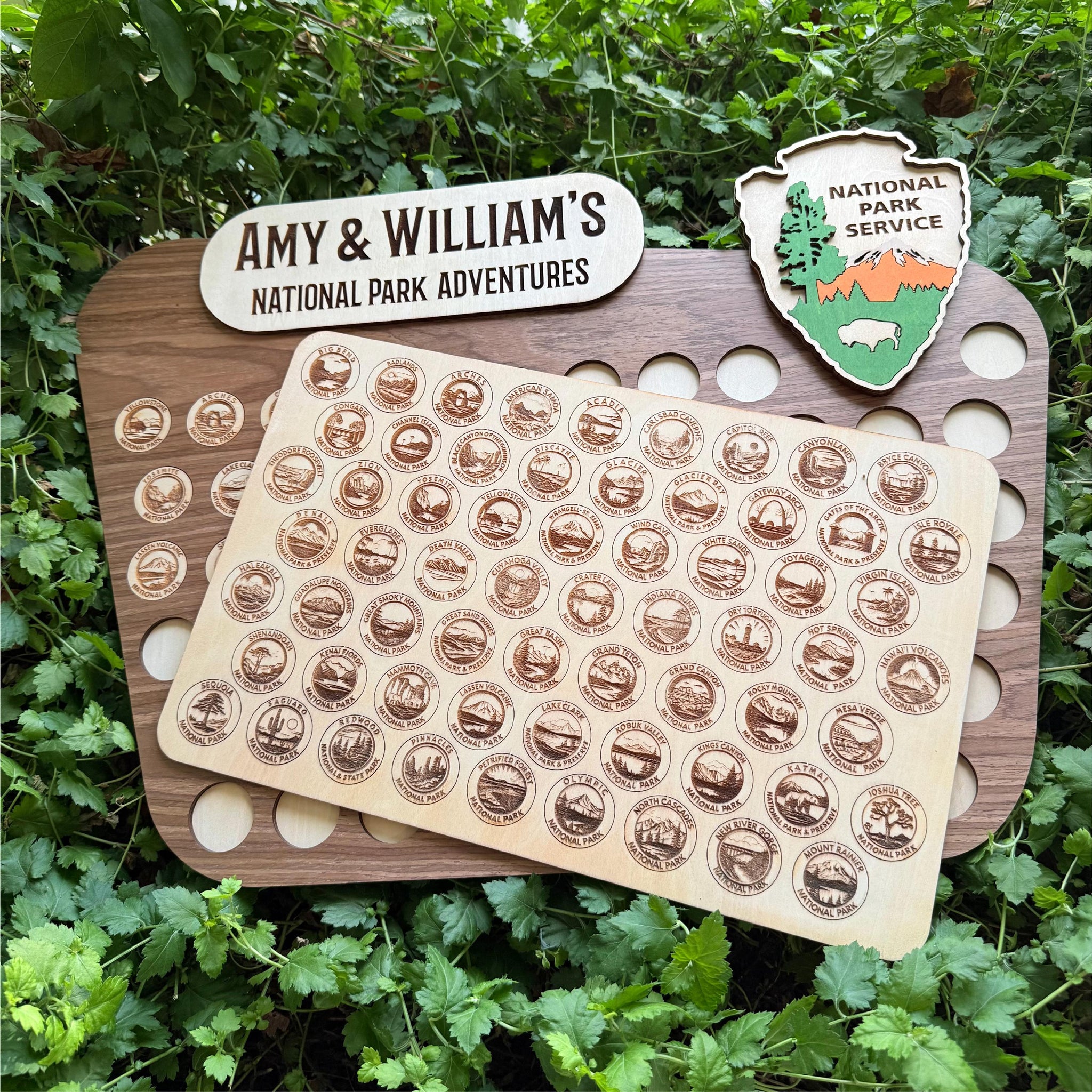 Personalized National Park Tracker Board - Engraved Wood Push Pin Checklist