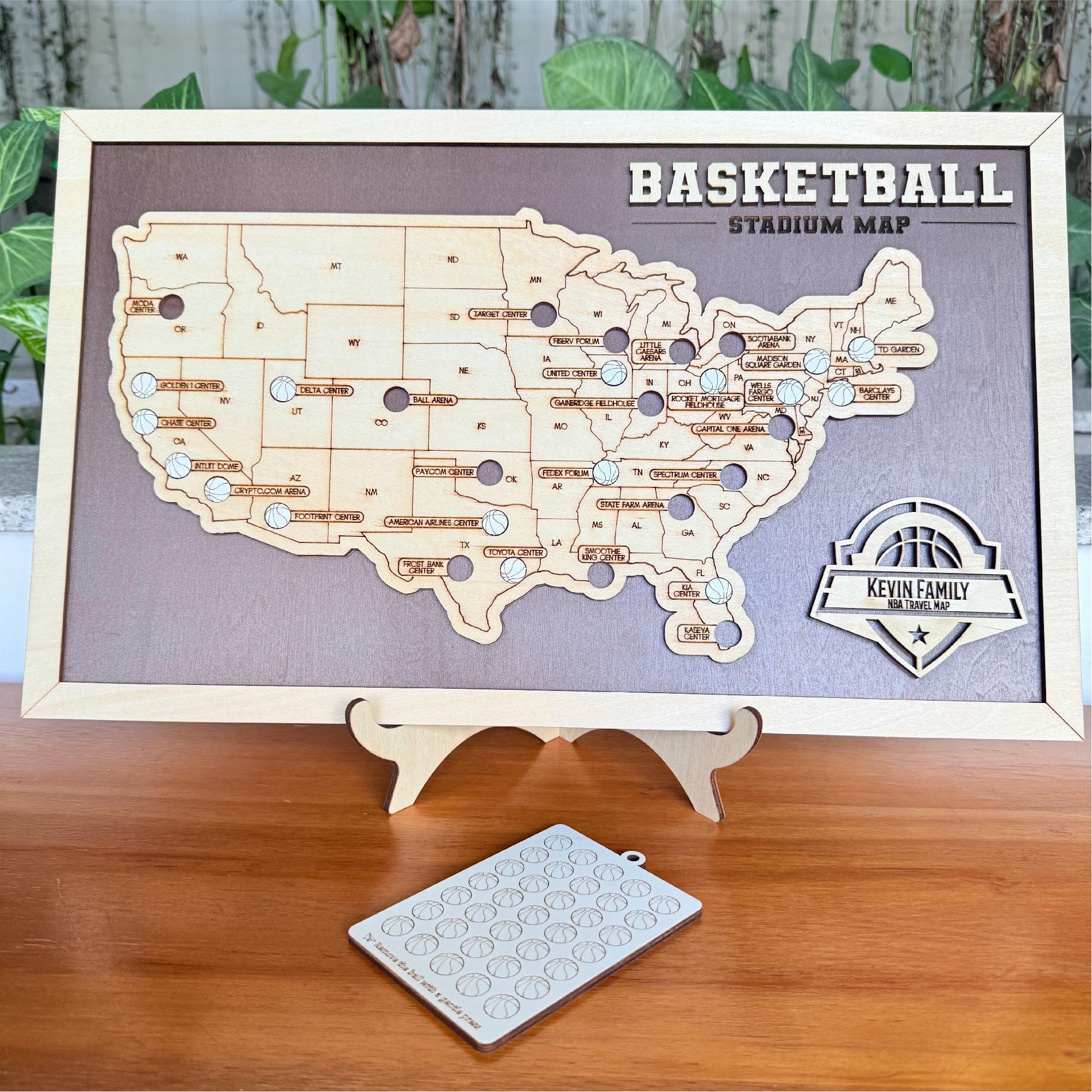 Personalized NBA Stadium Travel Map - Sturdy Wood Back