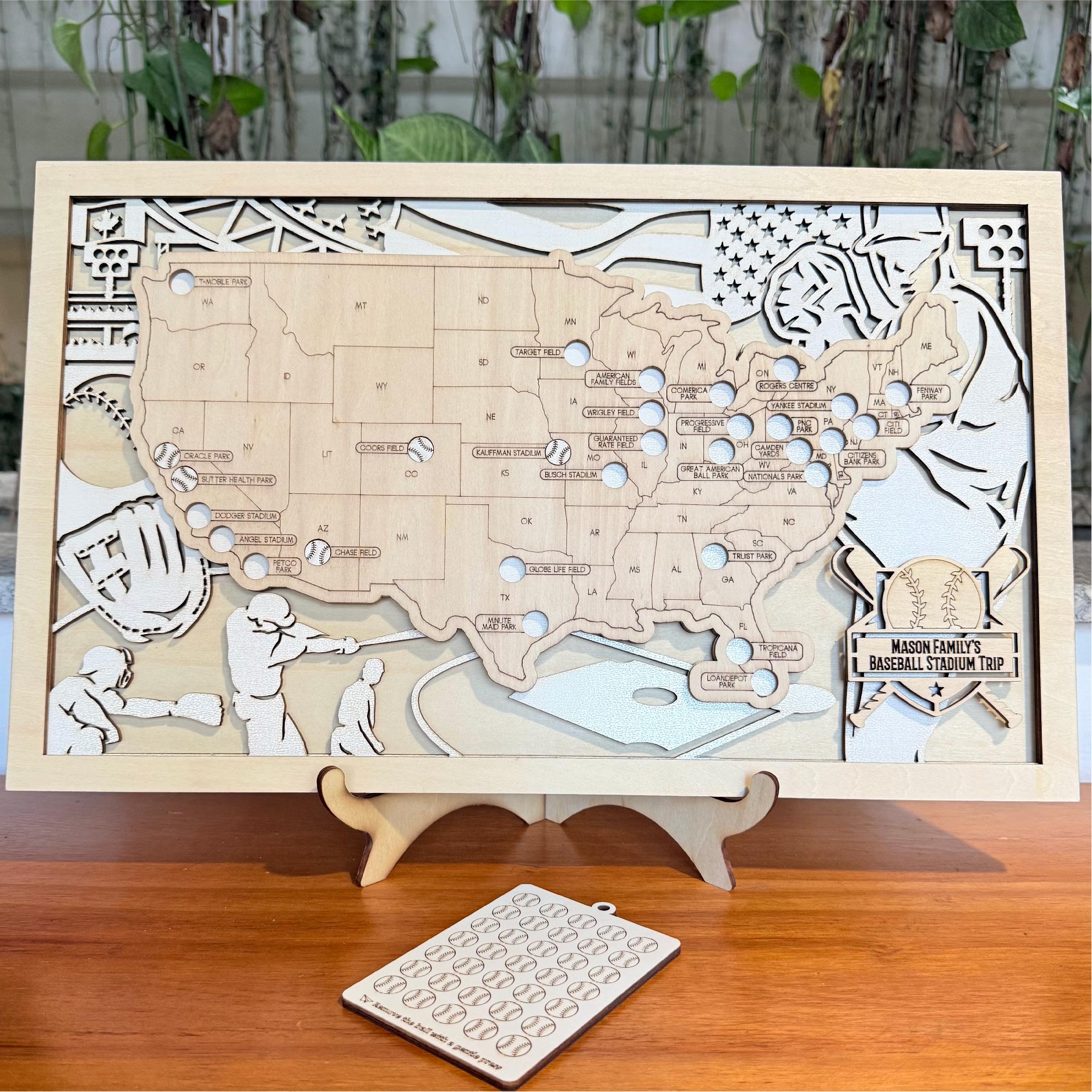 Craftpilot Personalized MLB Ballpark Travel Map with Stand