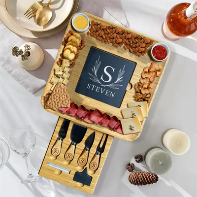 Craftpilot Square Charcuterie Board with Drawer & Custom Black Slate